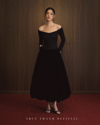 Velours Dress | Váy bí nhung form dài (Black/Red)