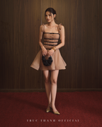 Fleur Dress | Váy xếp ly viền nơ (Beige)