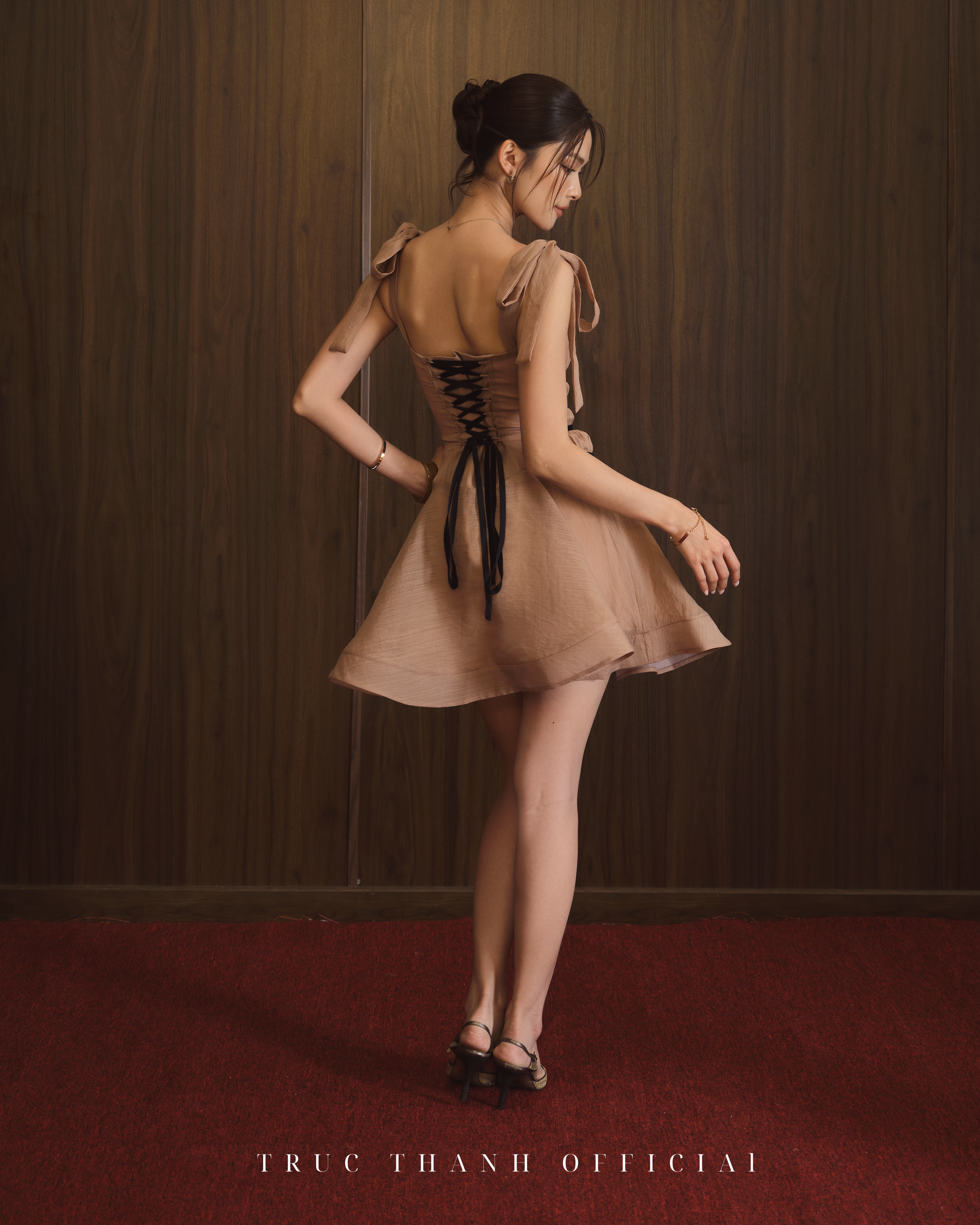 Fleur Dress | Váy xếp ly viền nơ (Beige)
