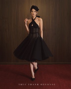 Cherie Dress | Váy cổ yếm lưới đen (Black/Đen)