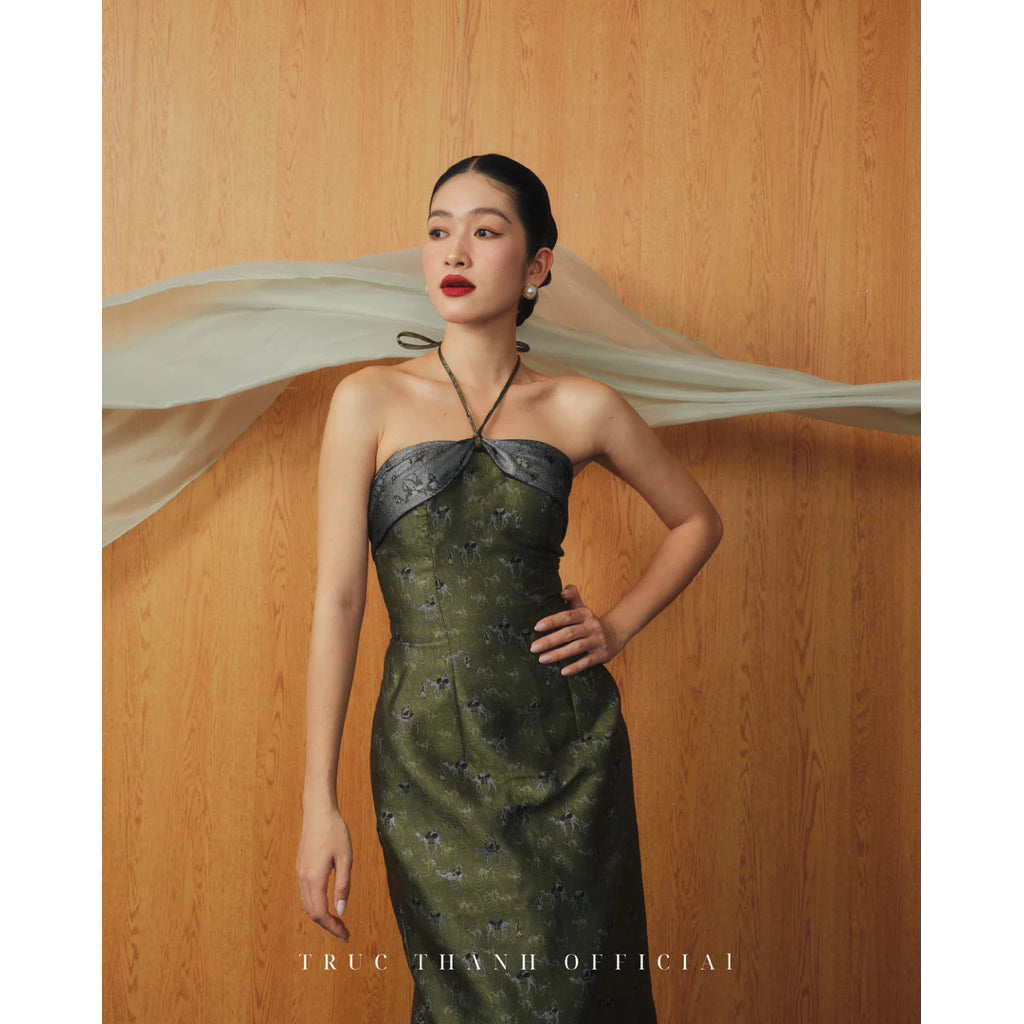 Élancé Dress | Váy gấm cột dây form dài