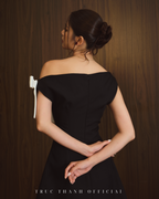 Elegance Dress | Váy cổ chéo form chữ A (Black/ Đen)