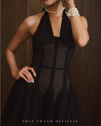 Cherie Dress | Váy cổ yếm lưới đen (Black/Đen)