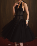 Cherie Dress | Váy cổ yếm lưới đen (Black/Đen)