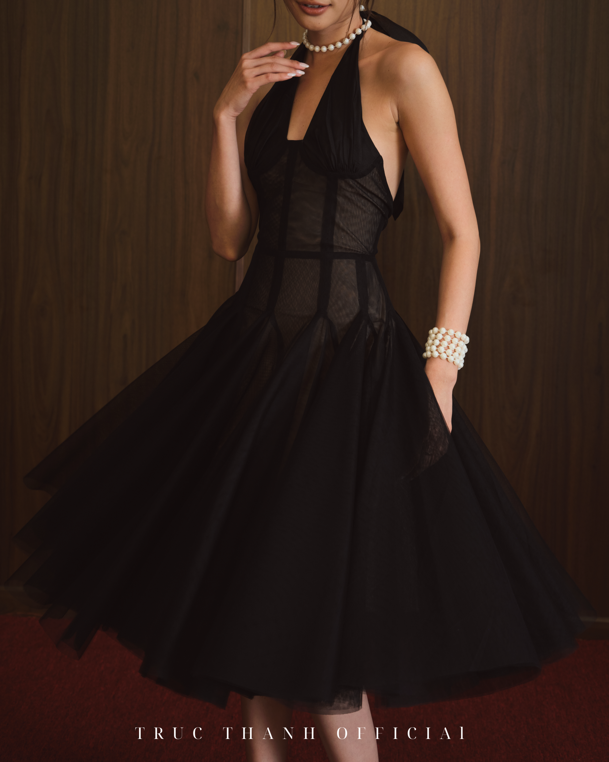 Cherie Dress | Váy cổ yếm lưới đen (Black/Đen)